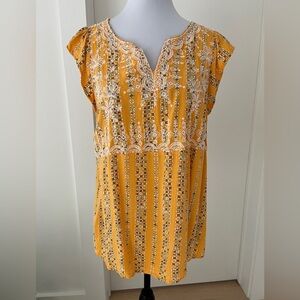 SAVANNA JANE Embroidered Cap Ruffle Sleeve Top Relaxed Fit Boho Lightweight